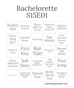 Print 100+ Bachelorette S15E01 Bingo Cards