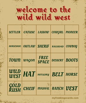 Welcome To The Wild Wild West Bingo
