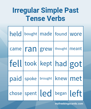 Print 100+ Irregular Simple Past Tense Verbs Bingo Cards