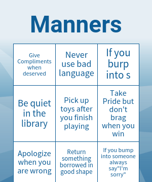 Print 100+ Manners Bingo Cards
