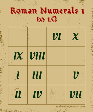 print 100 roman numerals 1 to 10 bingo cards
