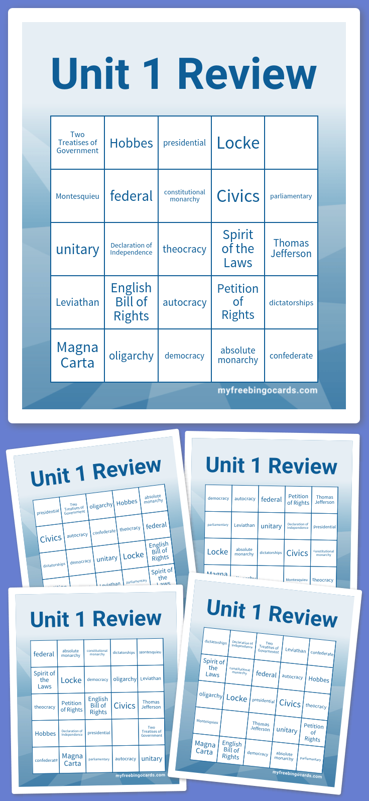 Virtual Unit 1 Review Bingo