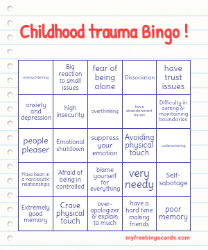 Childhood trauma Bingo