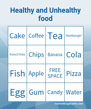 Healthy And Unhealthy Food Bingo