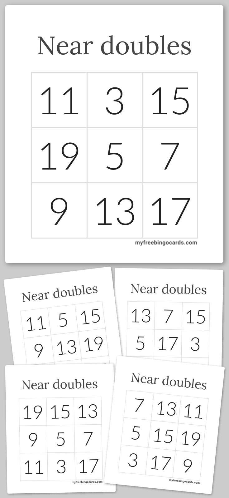 Virtual Near Doubles Bingo