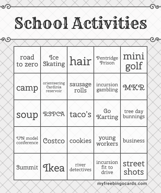 School Activities Bingo