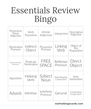 Essentials Review Bingo