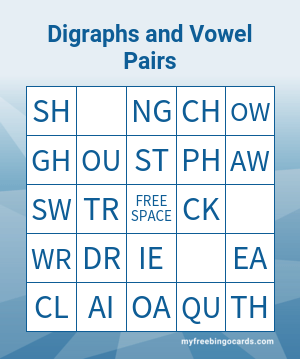 Print 100+ Digraphs and Vowel Pairs Bingo Cards