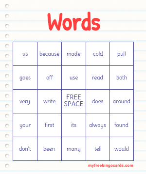 Print 100+ Words Bingo Cards