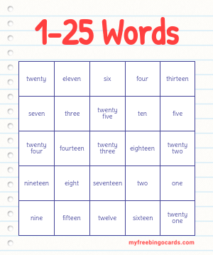 Trots Weigering wandelen 1-25 Words Bingo