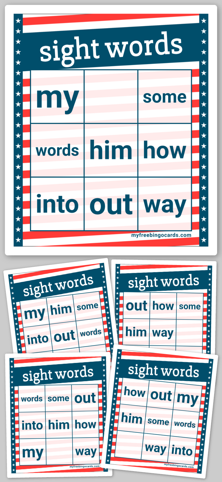 Virtual sight words bingo