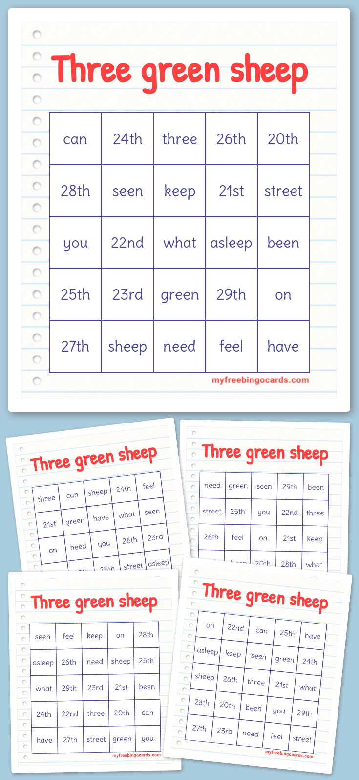 Virtual Three green sheep Bingo