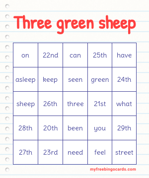 Three green sheep Bingo