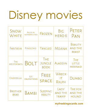 Disney movies Bingo