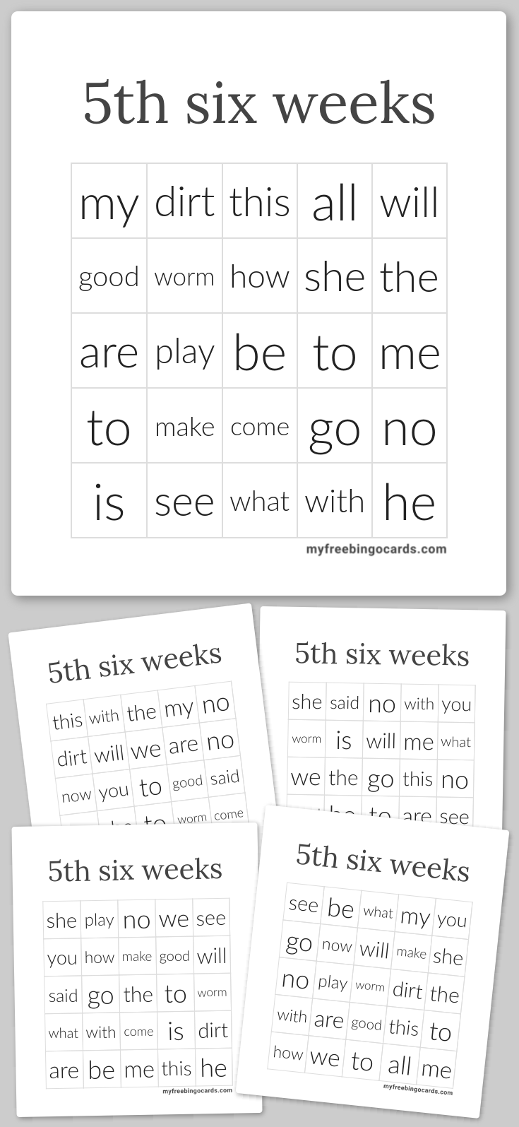 Virtual 5th six weeks bingo