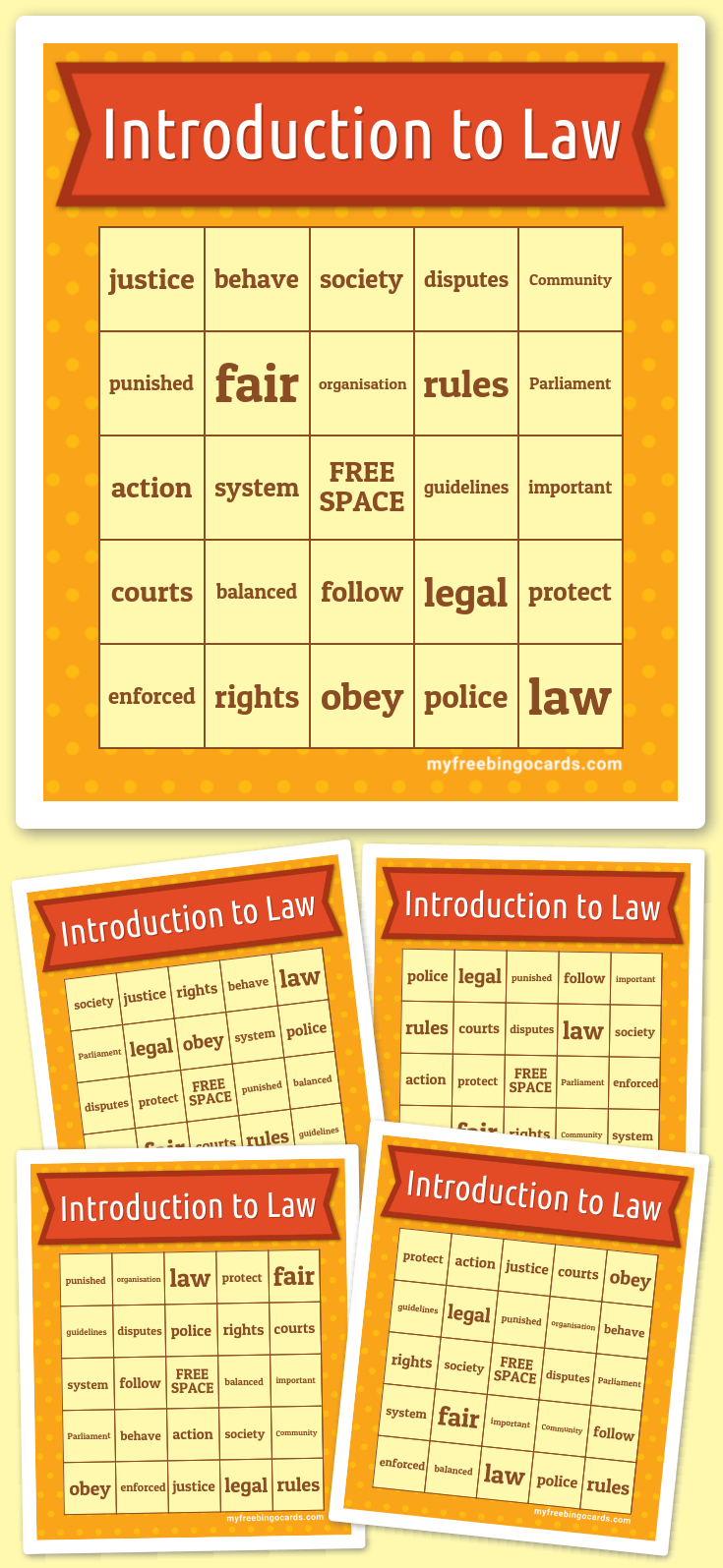 Virtual Introduction to Law Bingo