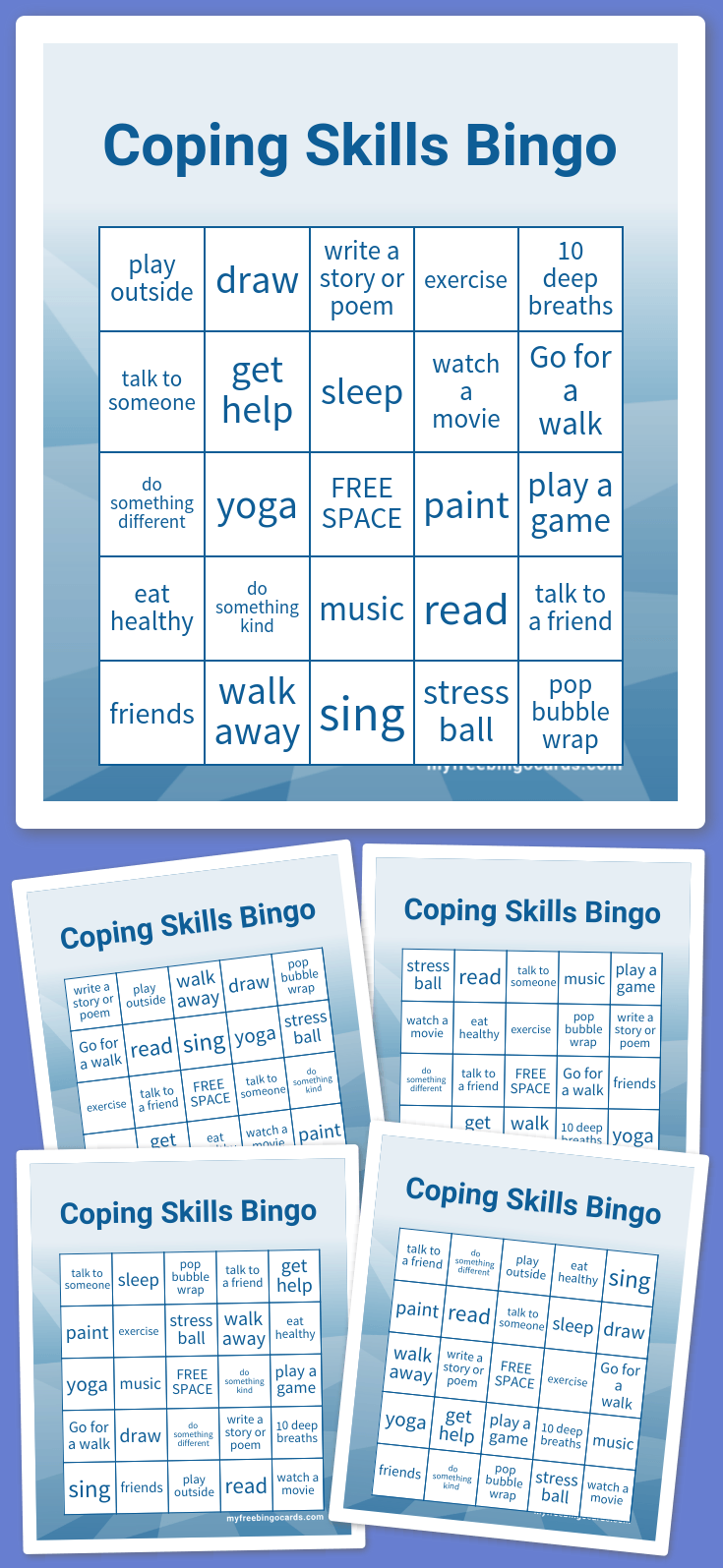 Virtual Coping Skills Bingo for Free Printable Coping Skills Bingo Cards