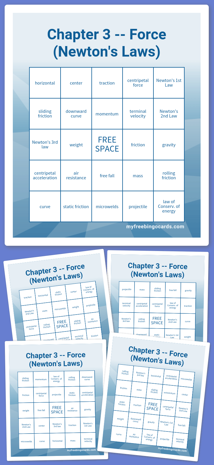 Virtual Chapter 3 -- Force (Newton's Laws) Bingo