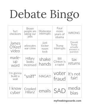 Print 100  Debate Bingo Cards