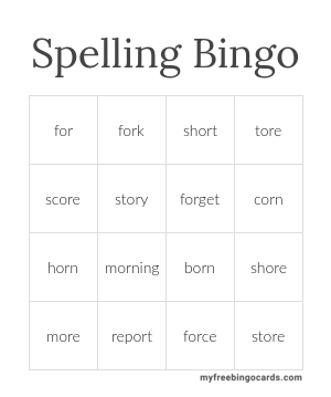 Print 100  Spelling Bingo Cards