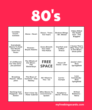 80's bingo