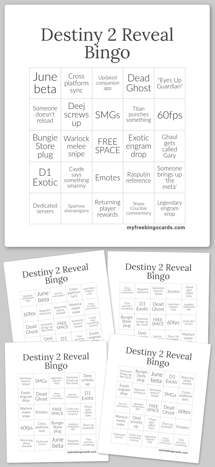 Virtual Destiny 2 Reveal Bingo