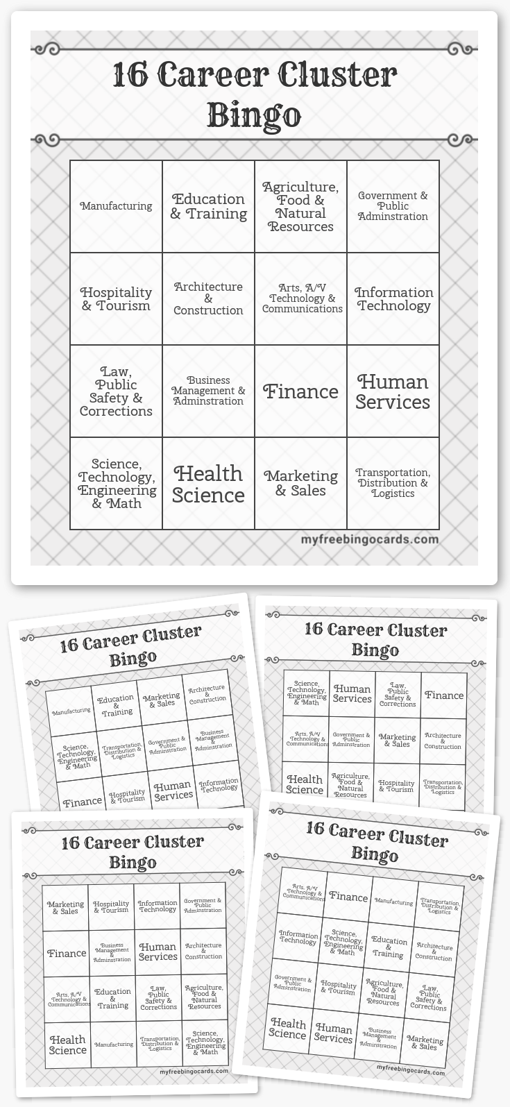 Virtual 16 Career Cluster Bingo for Free Printable Career Bingo Games