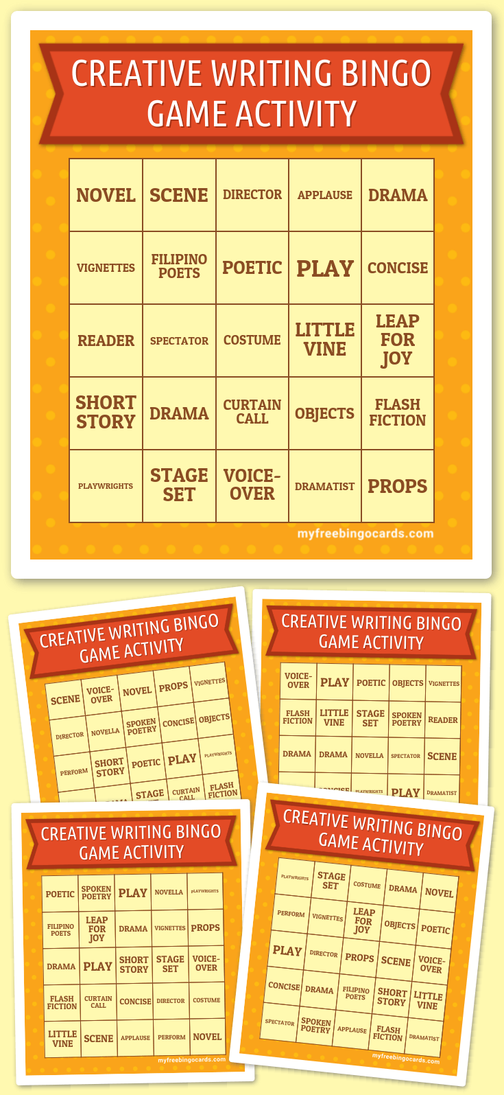 Virtual CREATIVE WRITING BINGO GAME ACTIVITY