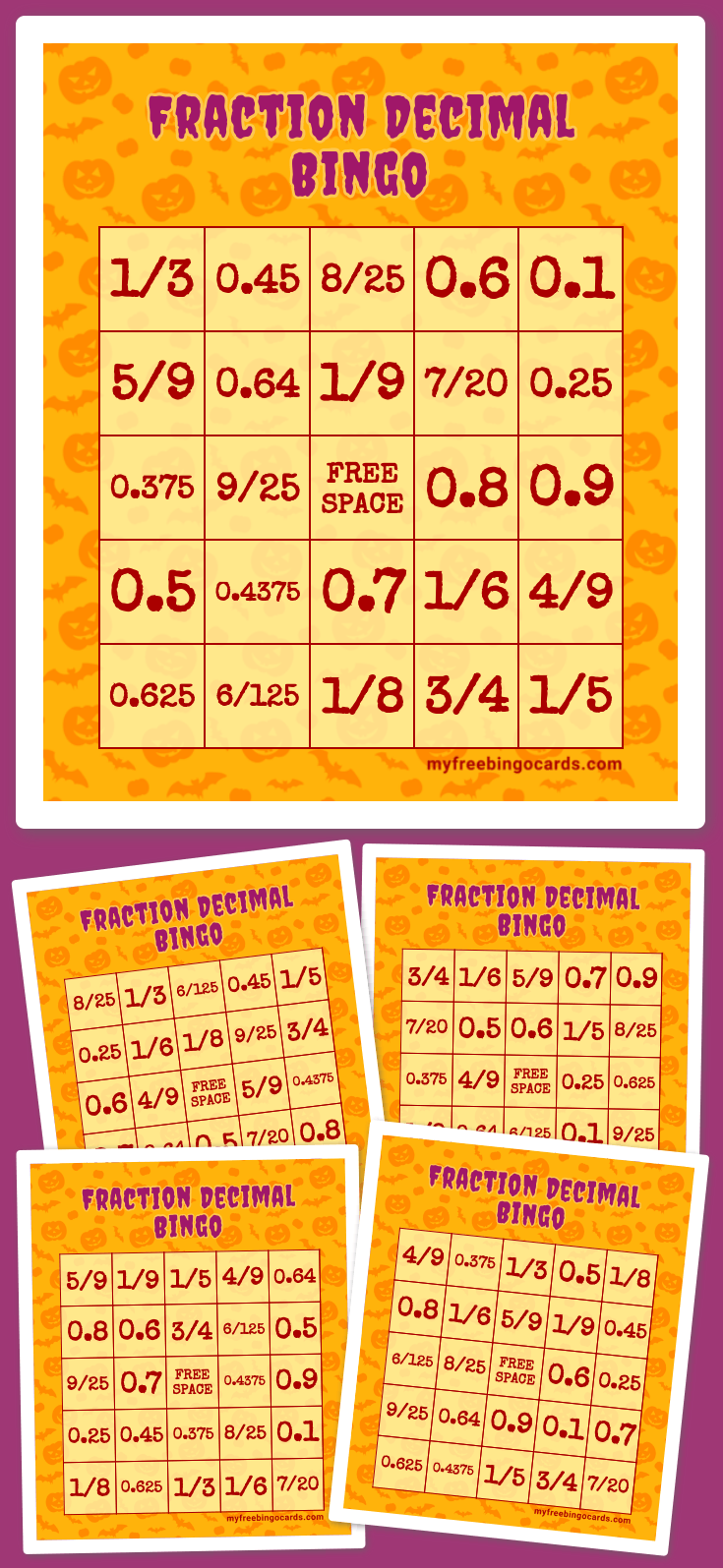 Virtual Fraction Decimal Bingo