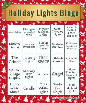 Print 100+ Holiday Lights Bingo Cards