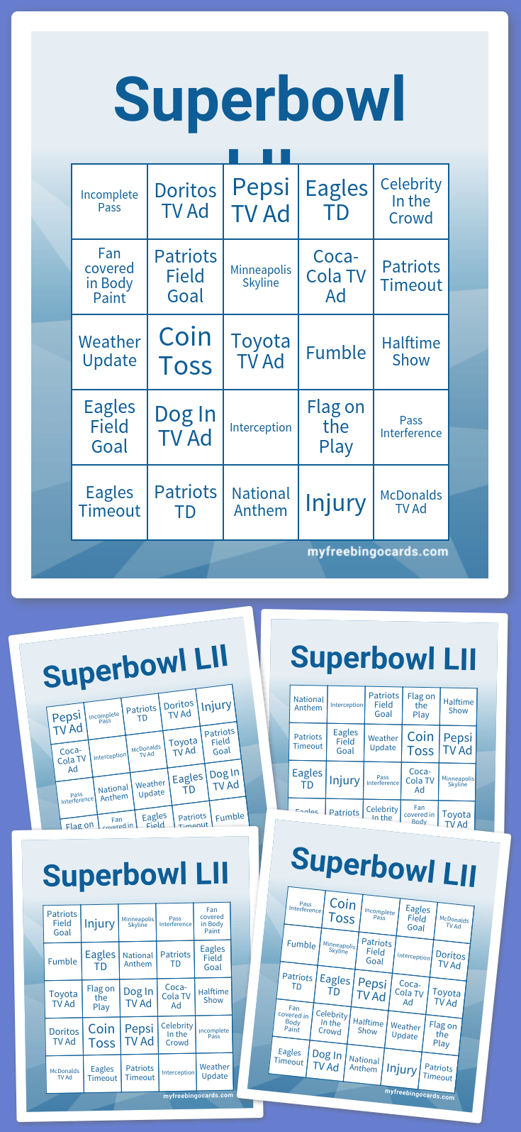 Virtual Superbowl LII Bingo