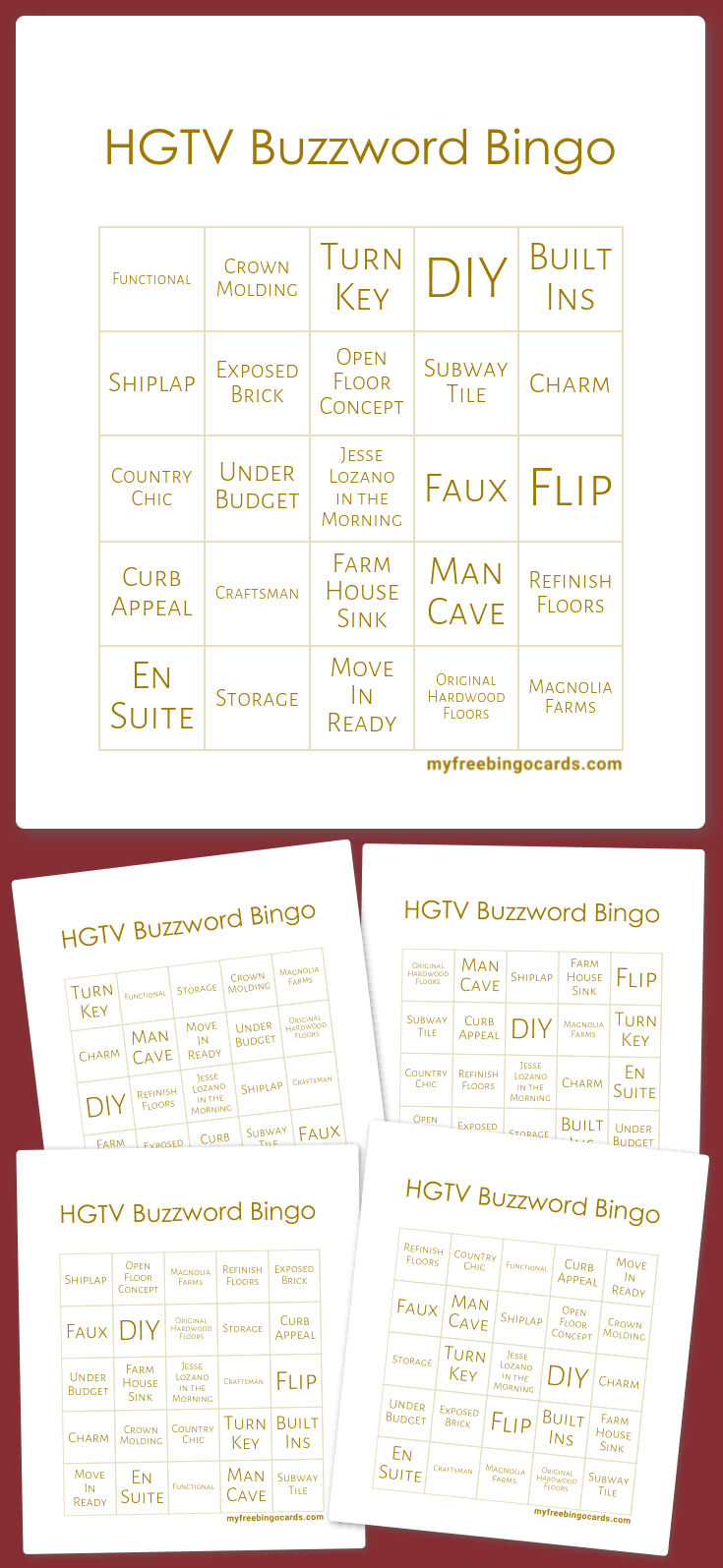 Virtual HGTV Buzzword Bingo