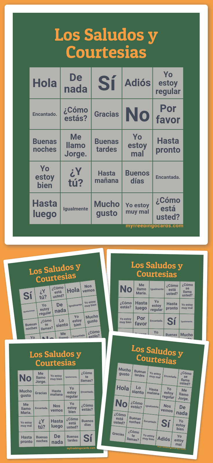 Virtual Los Saludos y Courtesias Bingo