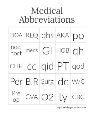 Medical Abbreviations Bingo