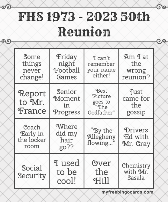 FHS 1973 - 2023 50th Reunion Bingo