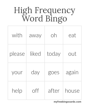 High Frequency Word Bingo