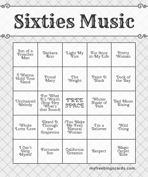 Print 100+ Sixties Music Bingo Cards