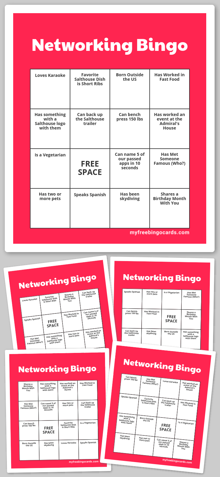 Virtual Networking Bingo