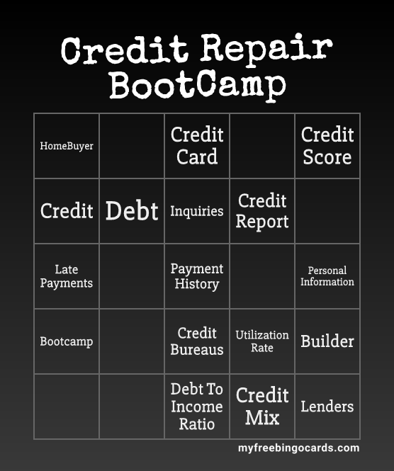 Credit Repair BootCamp Bingo