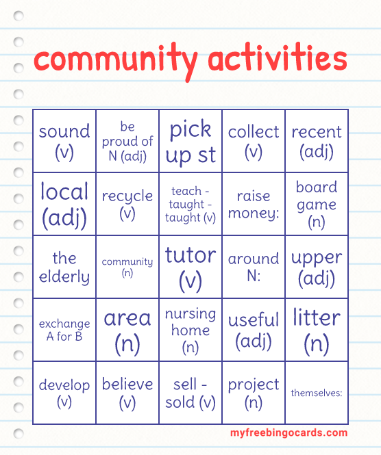 community activities bingo
