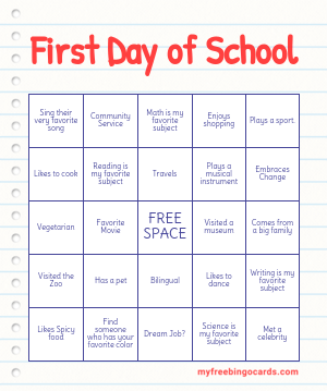 First Day of School Bingo