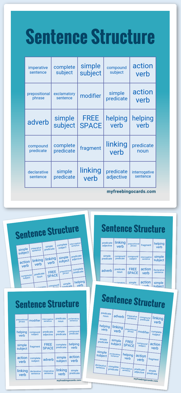 Virtual Sentence Structure Bingo