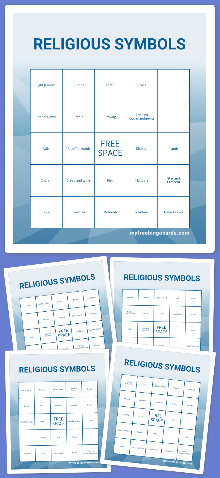 Virtual RELIGIOUS SYMBOLS BINGO