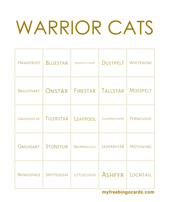 warrior cats! Bingo Card