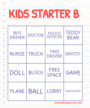 kids starter b bingo
