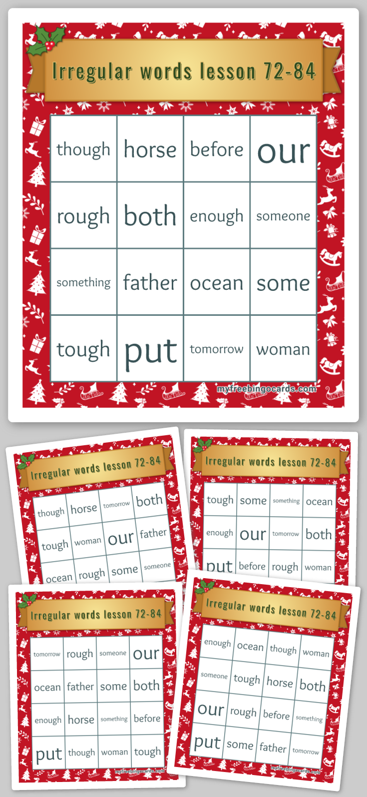 Virtual Irregular words lesson 72-84 Bingo