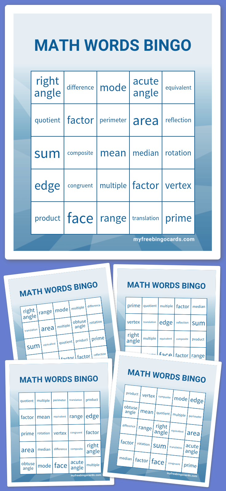 Virtual MATH WORDS BINGO