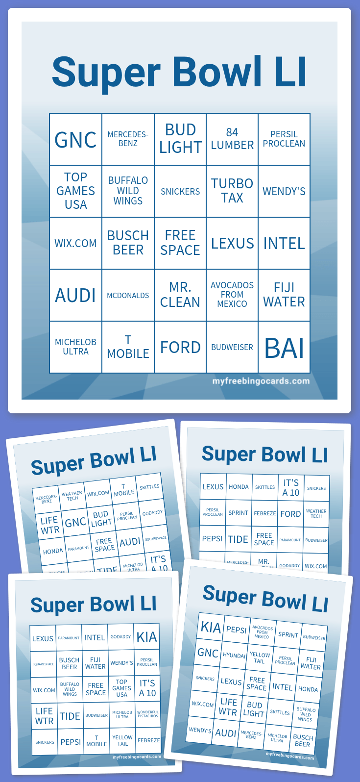 Virtual Super Bowl LI Bingo