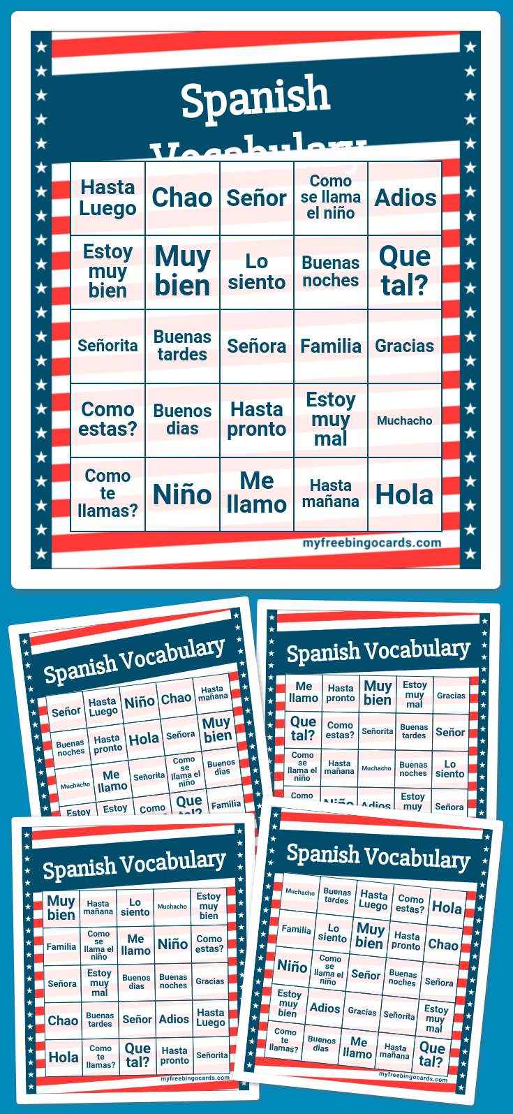 Virtual Spanish Vocabulary Bingo, image size:735x1595