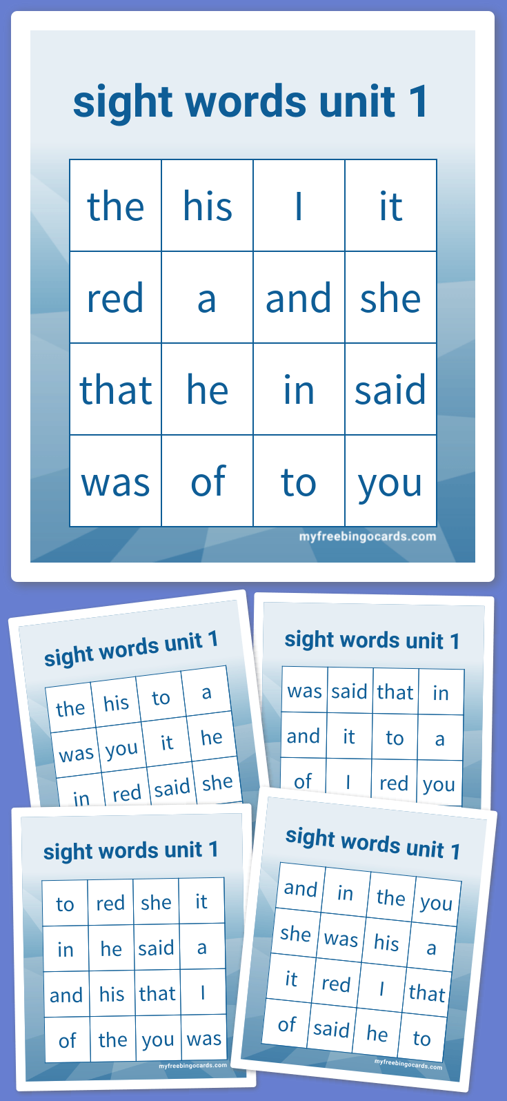 Virtual sight words unit 1 bingo